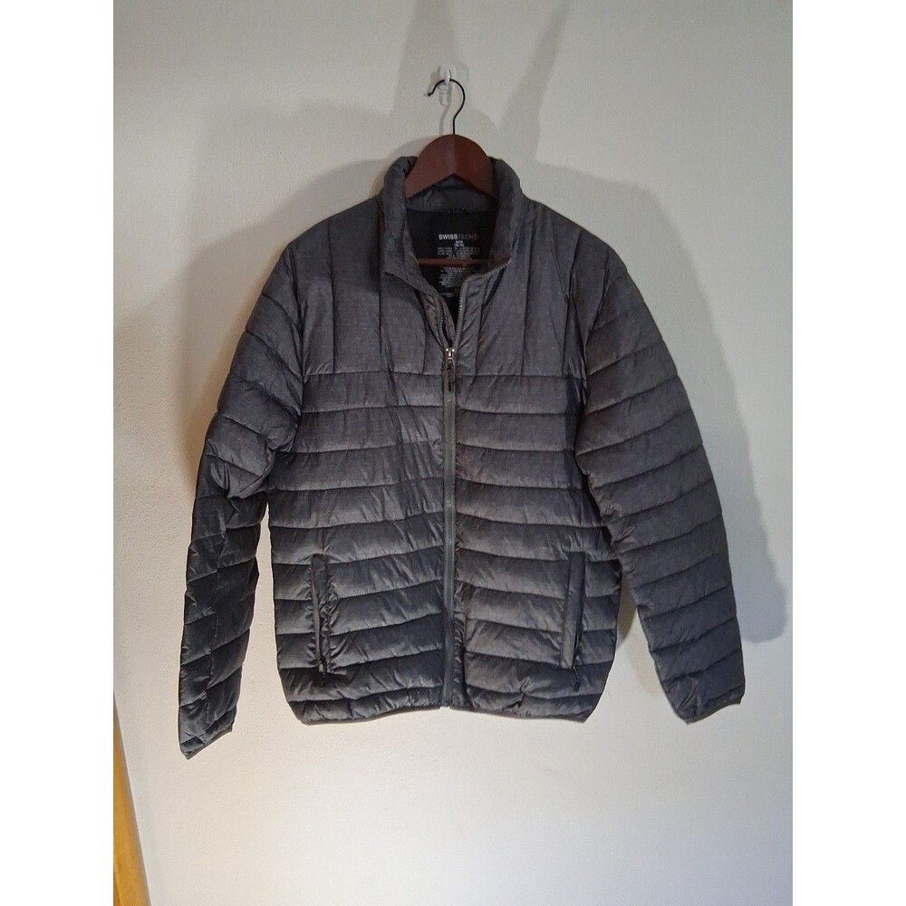 Swiss Tech Packable Puffer Jacket Small Black Lightweight Warm Full Zip Outdoor